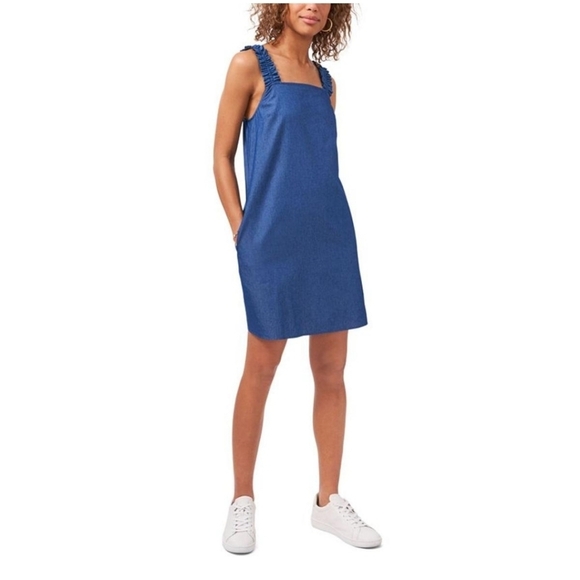 1.State Women's Blue Ruffled Strap Short Mini Dress, Size Medium - Picture 1 of 13